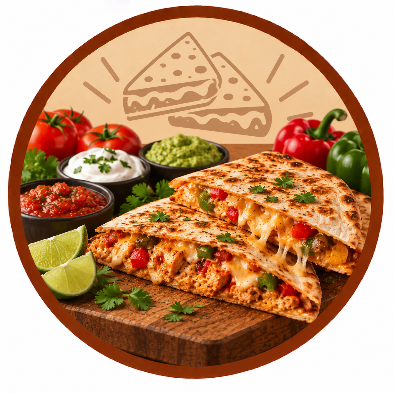 Quesadilla (2 db tortilla lap közé rakott feltétek egybe pirítva)